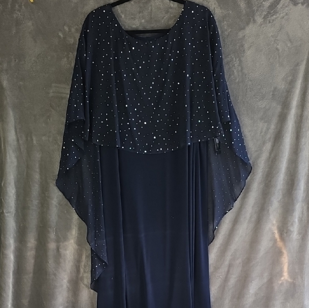 Glamour Navy Dress with Silver Accents